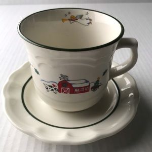 Set Of 2 Pfaltzgraff “Snow Village” Cups And Saucers 10 1/2 Oz.